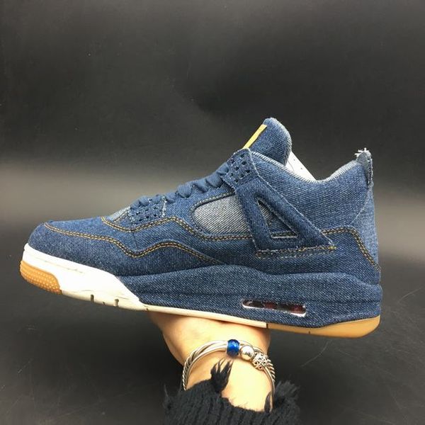 

Free Shipping 4 Black Denim Basketball Shoes Mens Black White Blue 4s Sneakers