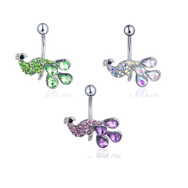 

d0157-1 ( 3 colors ) the peacock style belly button navel rings with mix piercing jewlery body ,, Silver