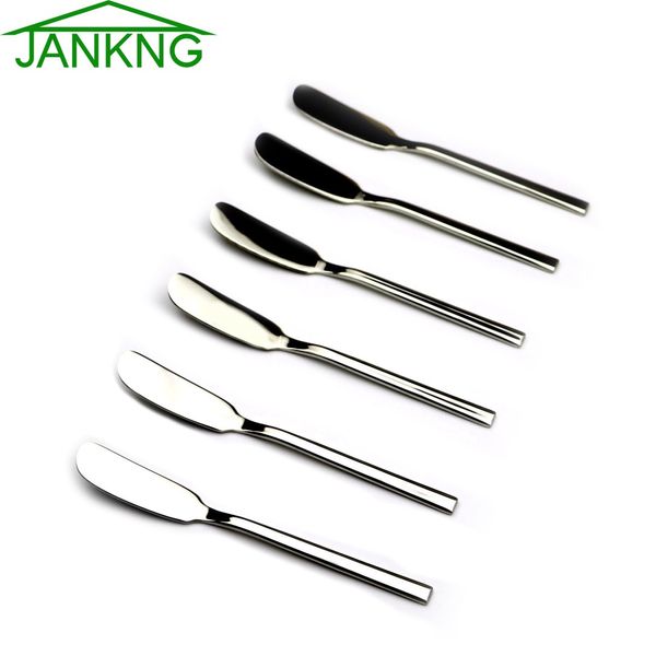 JANKNG 6 Pçs / lote Aço Inoxidável prata Conjunto De Faca De Manteiga De Queijo De Sobremesa Talheres Jam Espalhador Pequeno Almoço Ferramenta Utensílios De Cozinha