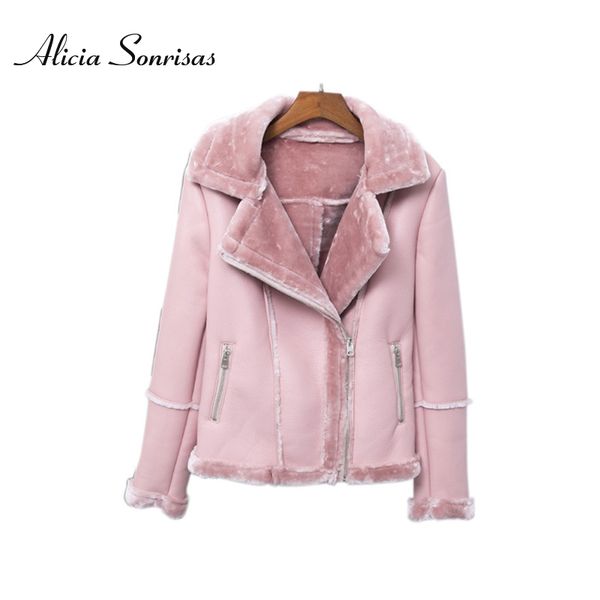 

2018 winter faux sheepskin shearling coat new pu leather warm motorcycle street coat 3 colors long sleeve as1333, Black