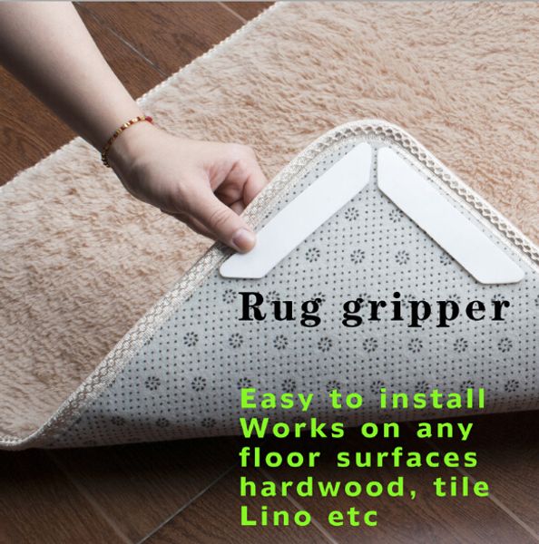 

rug gripper non slip rug carpet mat grippers anti skid corners pad for bathroom car reusable washable silicone grip for home 8 pcs/set