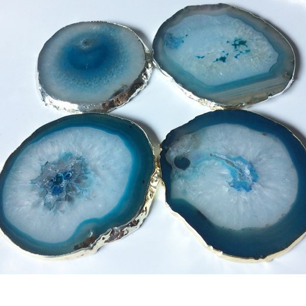 

agate teacup tray decorative design stone gold/sier edges home decor gemstone mat pad