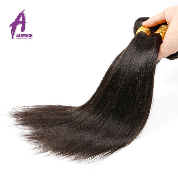 

alimice straight hair weave 100% human hair bundles 8-30 inch natural color 1 piece non-remy machine double weft, Black;brown
