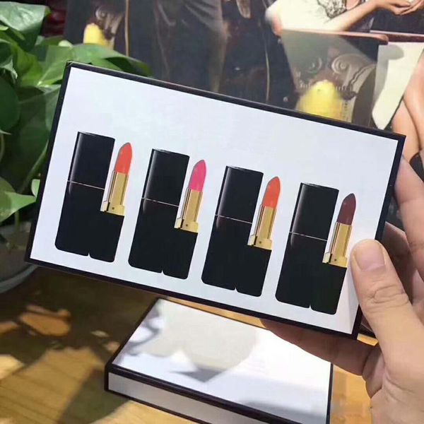 

4pcs set Liquid matte lipstick lip gloss kit waterproof Gold Metal Matte Lipsticks J2102