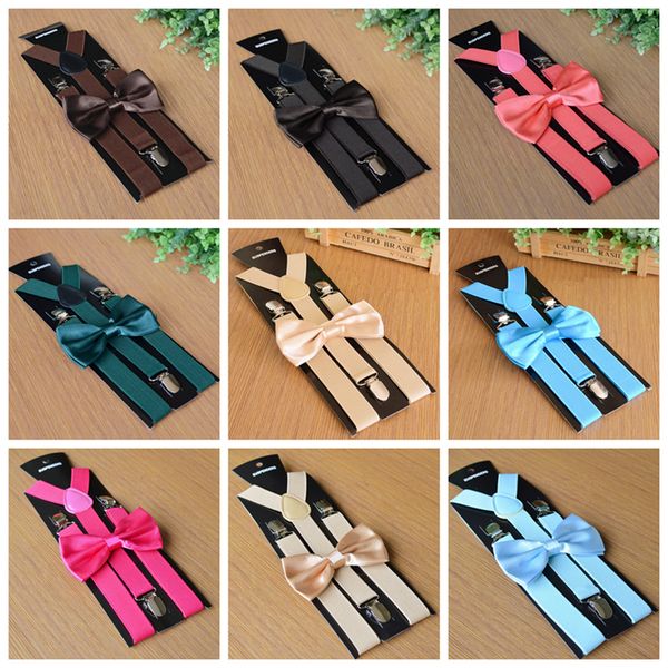 

suspenders 22 colors men wedding bow tie suspender set alloy 3 clips elastic suspender pants belts strap fashion accessories, Black;gray