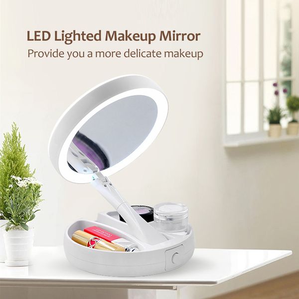 Double Sided Round Rotation Led Lighted Makeup Mirror Adjustable Led Lighted Makeup Mirror Adjustable