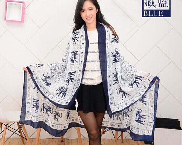 

100% silk fashion lovely cotton scarf new arrival famous elephant design scrawl long rectangle scarves shawl, Blue;gray