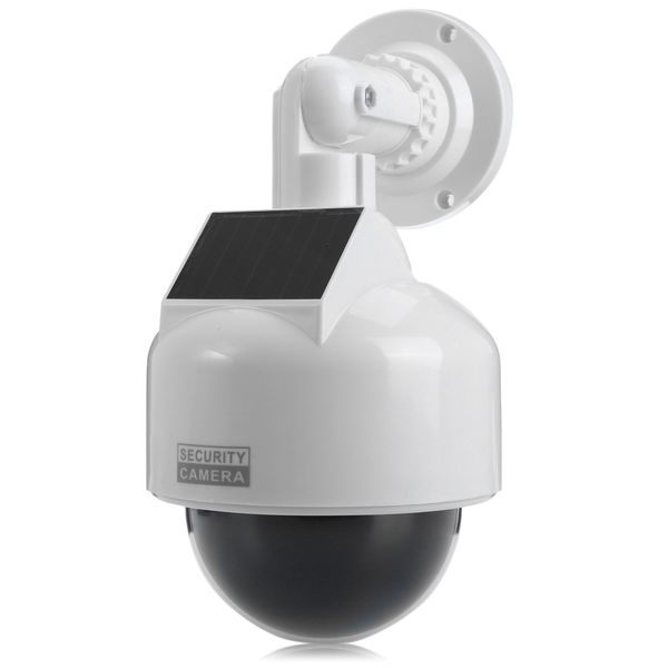 

white color solar energy realistic dummy dome camera surveillance security with cctv sticker blinking red led light
