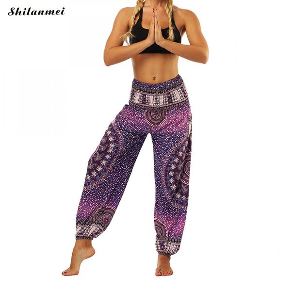 

printed women yoga pants blend bohemia multicolor geometric print long yoga pants loose comfy harem trousers, White;red