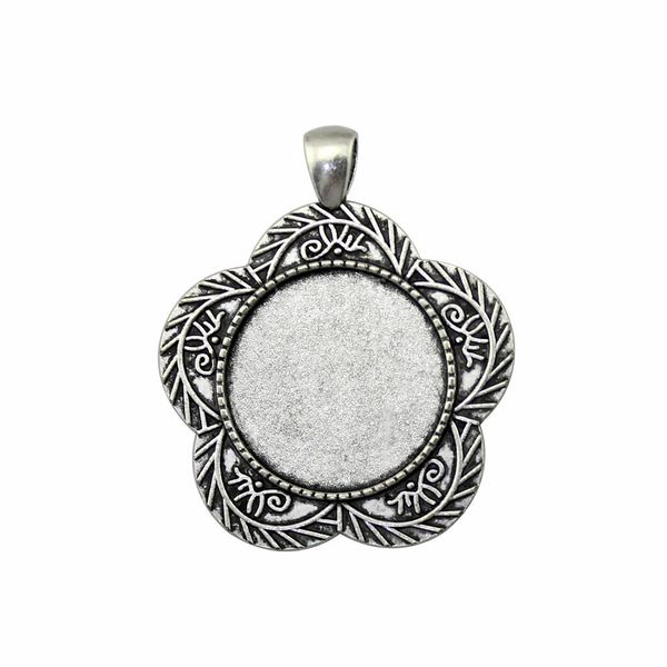 

7 шт. кабошон камея базовый лоток безель пустой diy ювелирных изделий цветок одной стороне боковой на внутренний размер 25 мм круглый камеи, Slivery;crystal