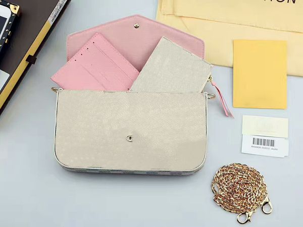 

Top quality Famous Brand crossbody bags Genuine leather Chains Bag Handbag Designer Purse 3 set Bags CX#32 Wallets Have dust bags