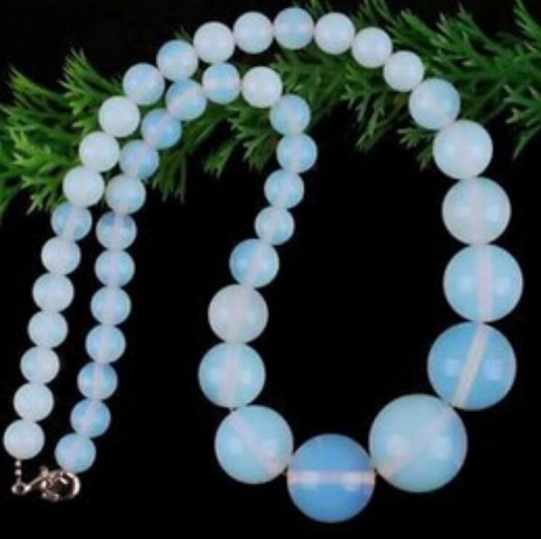 

6-14mm sri lanka moonstone gem round beads necklace 18" crystal women, Silver