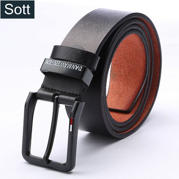 

sott] new designer men belts cow genuine leather belts strap black pin buckle male waistband for jeans, Black;brown