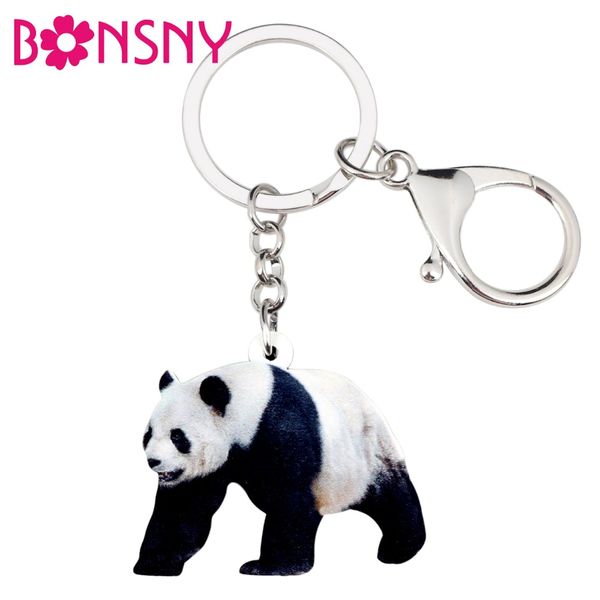 

acrylic cartoon chinese panda key chains keychain rings bag car charms animal jewelry for women girls ladies teens gift, Silver