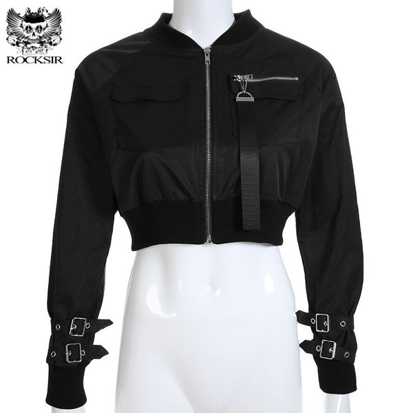 Großhandel Punk Schwarz Crop Top Jacke Frauen Beiläufige Reißverschluss Kurzschluss Cardigan Mantel Mode Schnalle Langarm Bomberjacke Bike Outwear Von Großhandel Punk Schwarz Crop Top Jacke Frauen Beiläufige Reißverschluss Kurzschluss Cardigan Mantel Mode Schnalle Langarm Bomberjacke Bike Outwear Von