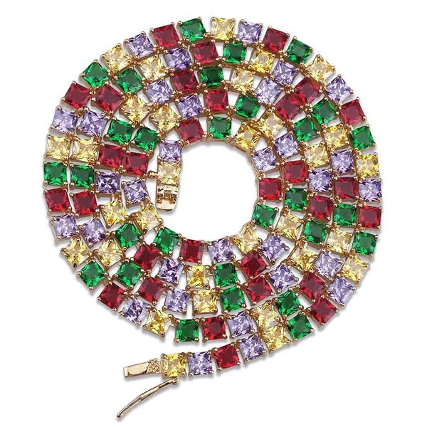 

Европейский и американский взрывной характер хип-хоп цвет Циркон ожерелье с Четыре цвета квадратных цирконий ожерелье