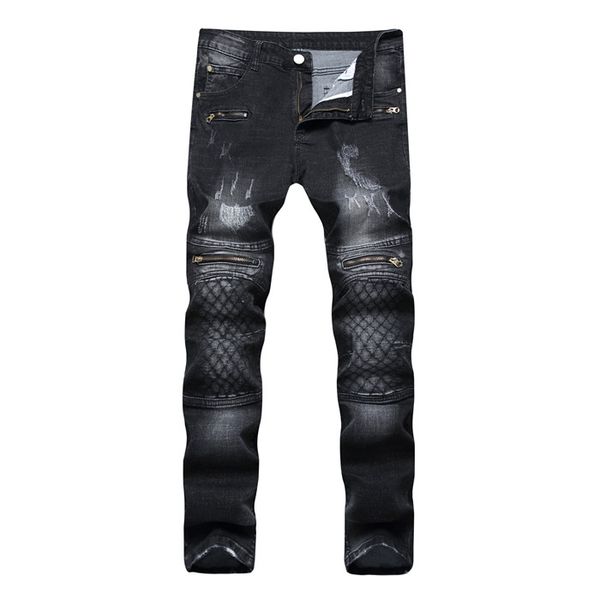 

2018 men's black jeans decoration zipper embroidered casual fashion europe and america nightclub men's pants, Blue