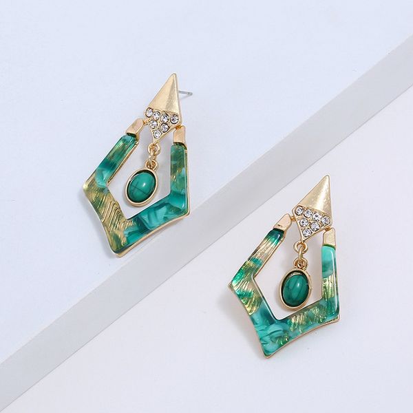 

instagram explosion bohemian national style earrings golden alloy green turquoise personality pendant stud dangler, Silver