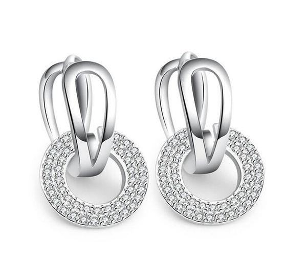 

whole salefashion 925 silver 3a zirconia round circle small hoop earring for girls women rose gold color party earring jewelry eh090, Golden;silver