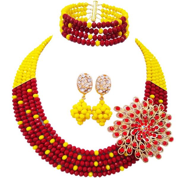 

widely popular opaque yellow opaque red crystal women wedding jewelry sets 5c-sz-13, Slivery;golden