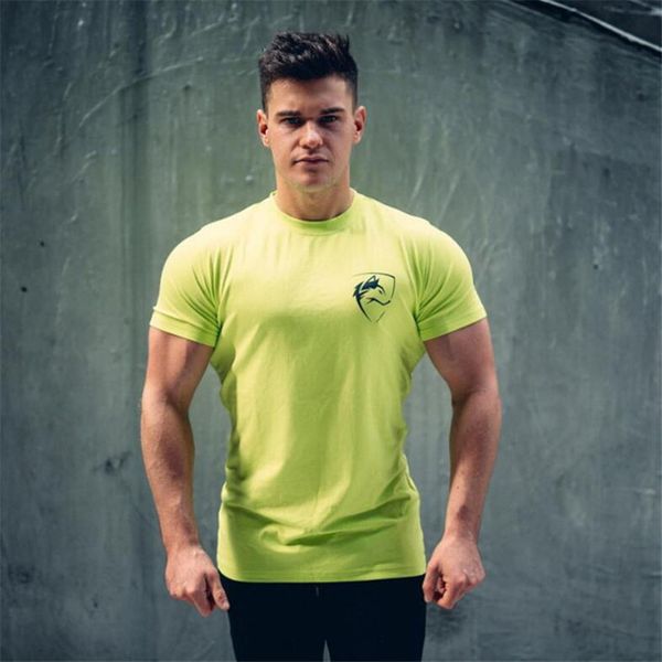

2018 summer new men short sleeved cotton t shirt gyms fitness workout crossfit male fashion casual print slim mens tee clothing, White;black