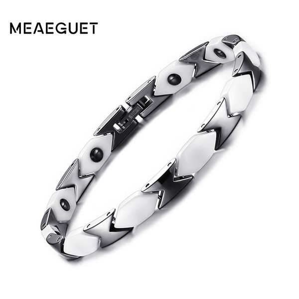 

meaeguet women ceramic magnetic care bracelets & bangles hematite care hologram bracelet,white stainless steel clasp, Golden;silver
