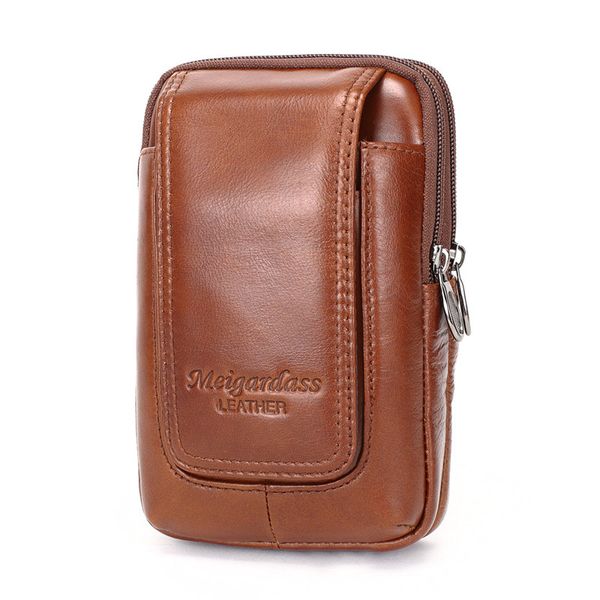 

yiang brand men's fashion genuine leather waist belt bag fanny pack dual pouches casual mobile phone bags for iphonex 6 7 8 plus