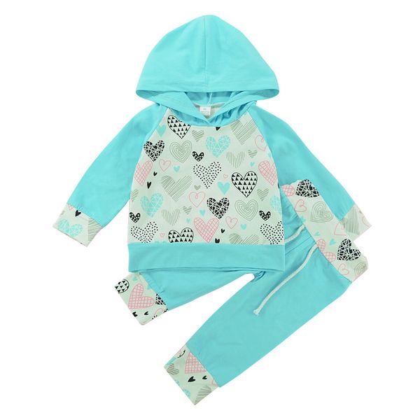 

infant baby boys girls blue hoodie geometric heart toddler outfits pants 2pcs set baby kids clothing long sleeve girls clothes 0-3t, White