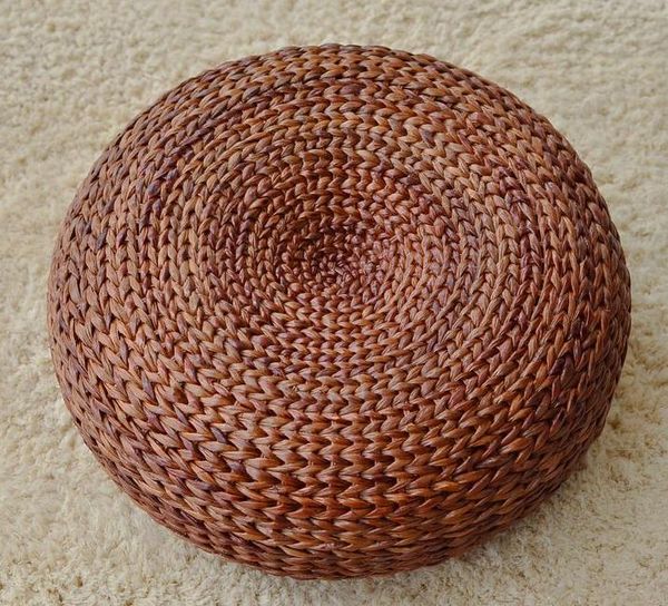 

Handcrafted Eco-friendly Breathable Coffee Color Straw Floor Cushion Natural Straw Futon Banana Fiber Pouf Ottoman Furniture Home Decor