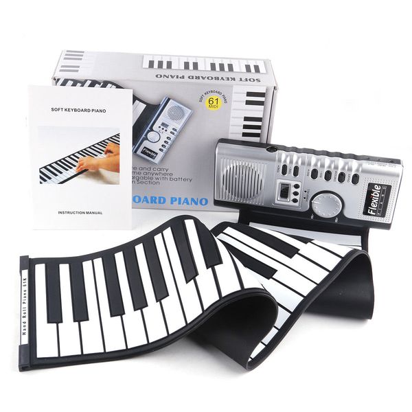 

Portable 61 key piano flexible ilicone electronic digital roll up oft piano keyboard for children birthday gift novelty item gga898