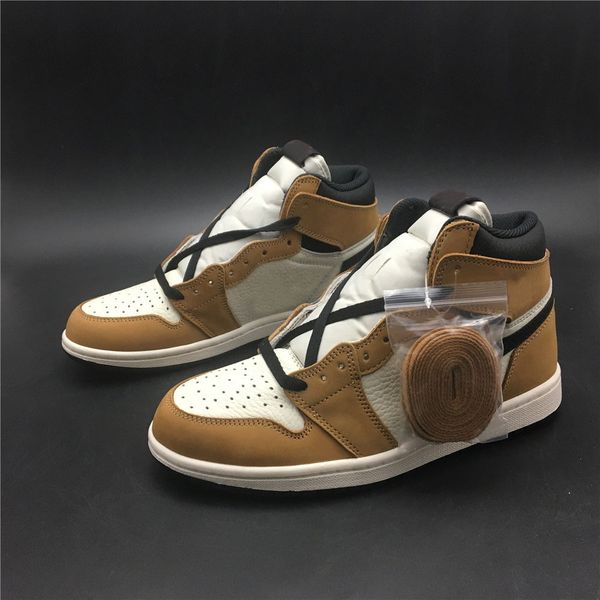 

with box) 1 high og rookie of the year mens fashion casual shoes 555088-700 1s brown white outdoor jogging shoes us7~12, Black