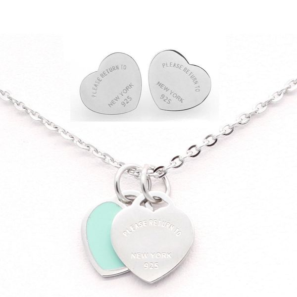 

3 styles 316L Stainless Steel Double Heart Earrings Necklace Please return to New York 925 Letters Necklace Wedding Jewelry set for Women