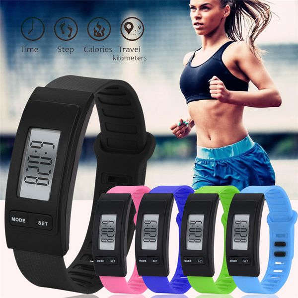

run step watch bracelet pedometer calorie counter digital lcd walking distance f811, Slivery;brown