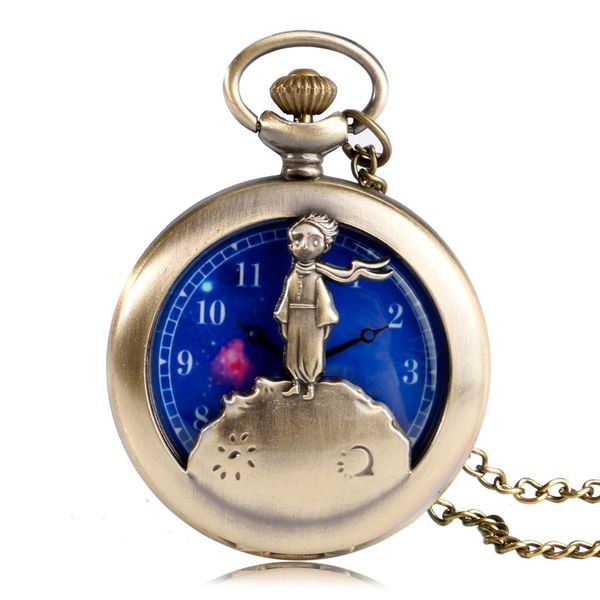 

selling lover's presents retro bronze quartz the little prince pocket watch blue planet popular lovely kid the pretty boy, Slivery;golden