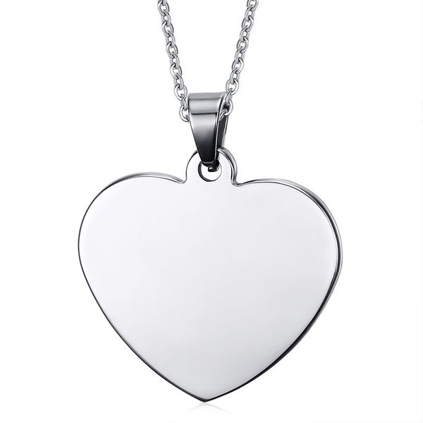 

stainless steel plain heart id pendant necklace (engraving) chain, Silver
