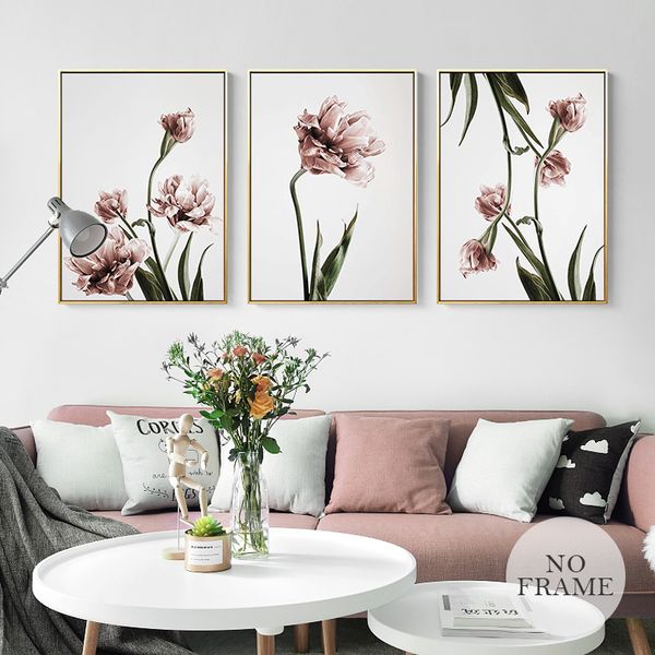 

romantic nordic flowers poster canvas painting wall art pictures for lving room hd posters and prints pink green home decorative
