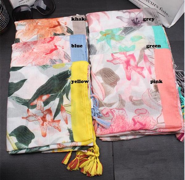 

2018 women floral pattern quality cotton tassel scarf women shawls wraps hijabs 6colors 10pcs/lot, Blue;gray
