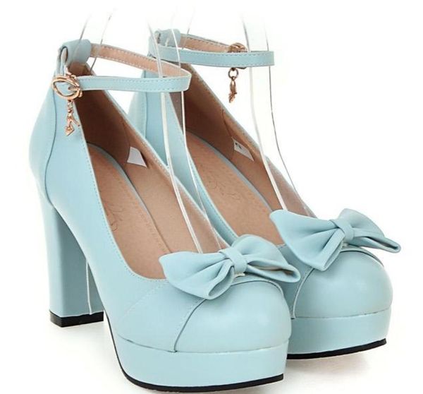 

send 2017 spring new style coarse heel round head high heel shallow mouth single shoes bowknot waterproof table women's shoes, Black