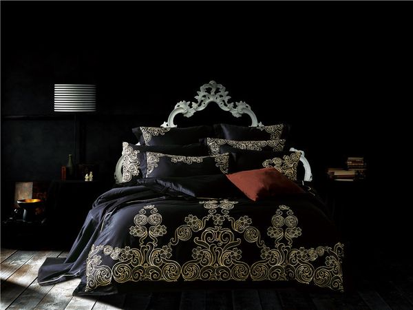 Luxury Egyptian Cotton Black White Gold Bedding Sets Oriental
