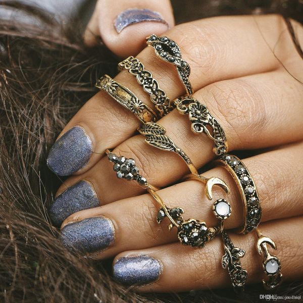 

new restoring ancient ways rose leaves eleven rings set gold white 10pcs weight 17g ship, Golden;silver