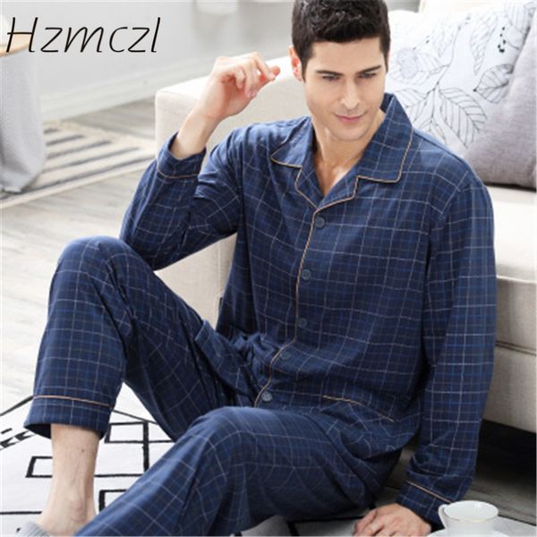 

2018 men's pajamas autumn long sleeve pyjamas sleepwear cotton plaid men pijama male lounge pajama sets plus size nightwear 4xl, Black;brown