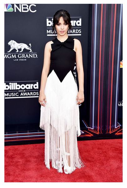 

2018 mermaid black and white cocktail dresses red carpet dress tassel celebrity gowns sleeveless floor length prom party dress