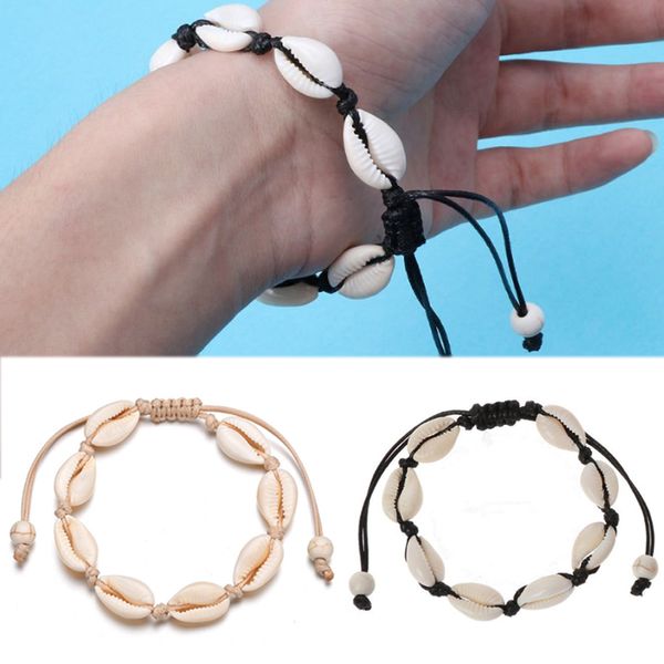 

handmade bead men rope 1pc black knitlwomen bracelet natural seashell seaside unique white shell 2018 new arrival adjustable, Golden;silver
