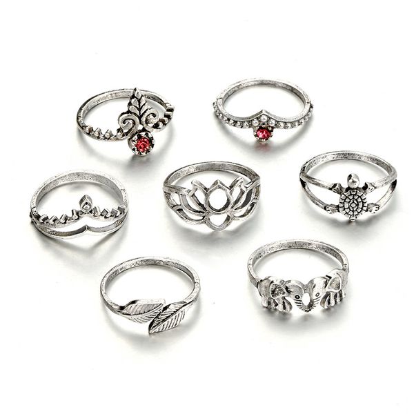 

12 sets/lot vintage finger ring for women men double leaf tortoise hollow crown knuckle ring retro midi jewelry accessories, Golden;silver