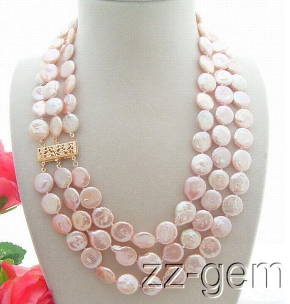 

beautiful 3strds 12mm natural pink pearl necklace, Silver