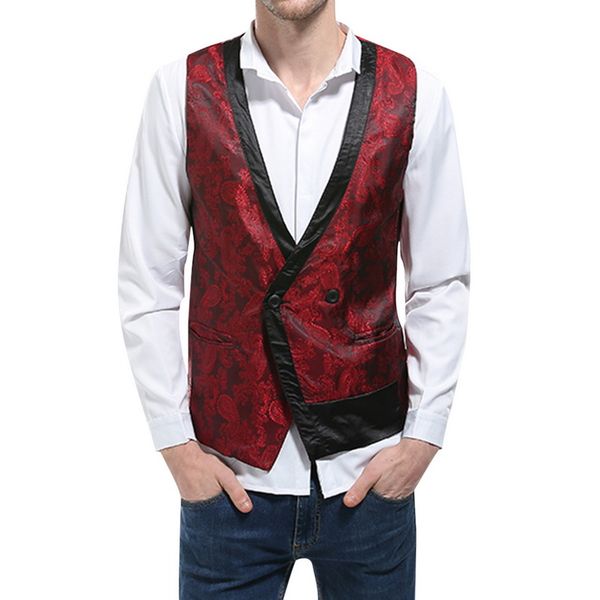 

puimentiua men's dark grain design vest double-breasted button irregular style fashion waistcoat for male, Black;white