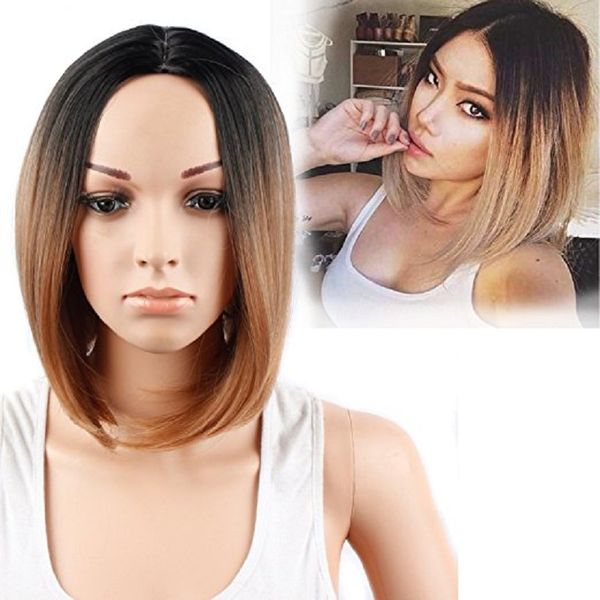 Aisi Hair Short Bob Wigs Ombre Yellow Hair For Woman Straight Dark