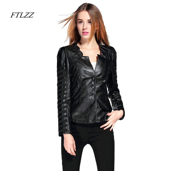 

ftlzz spring autumn pu leather jacket women plus size 4xl motorcycle jacket faux leather red biker coat patchwork soft outwear, Black