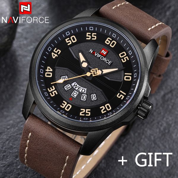 

naviforce new fashion mens watches militray sport quartz men watch leather waterproof male wristwatches relogio masculino 9124, Slivery;brown