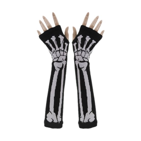 

hot sale unisex halloween gloves punk skull print autumn winter mittens long arm warmer fingerless gloves guantes mujer#y, Blue;gray
